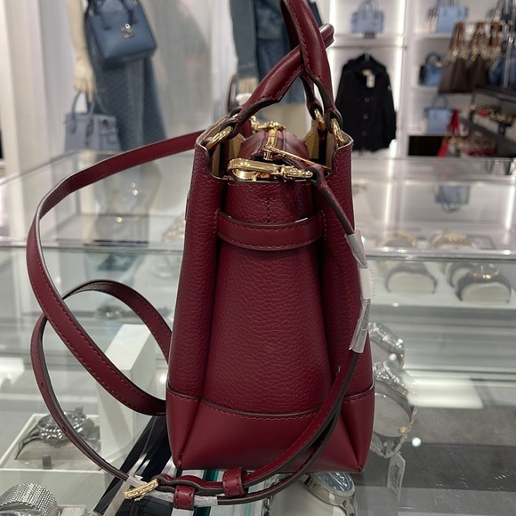 Michael Kors Reed Small Dark Cherry Leather Center Zip Belted Satchel Purse 
NWT - Picture 13 of 16